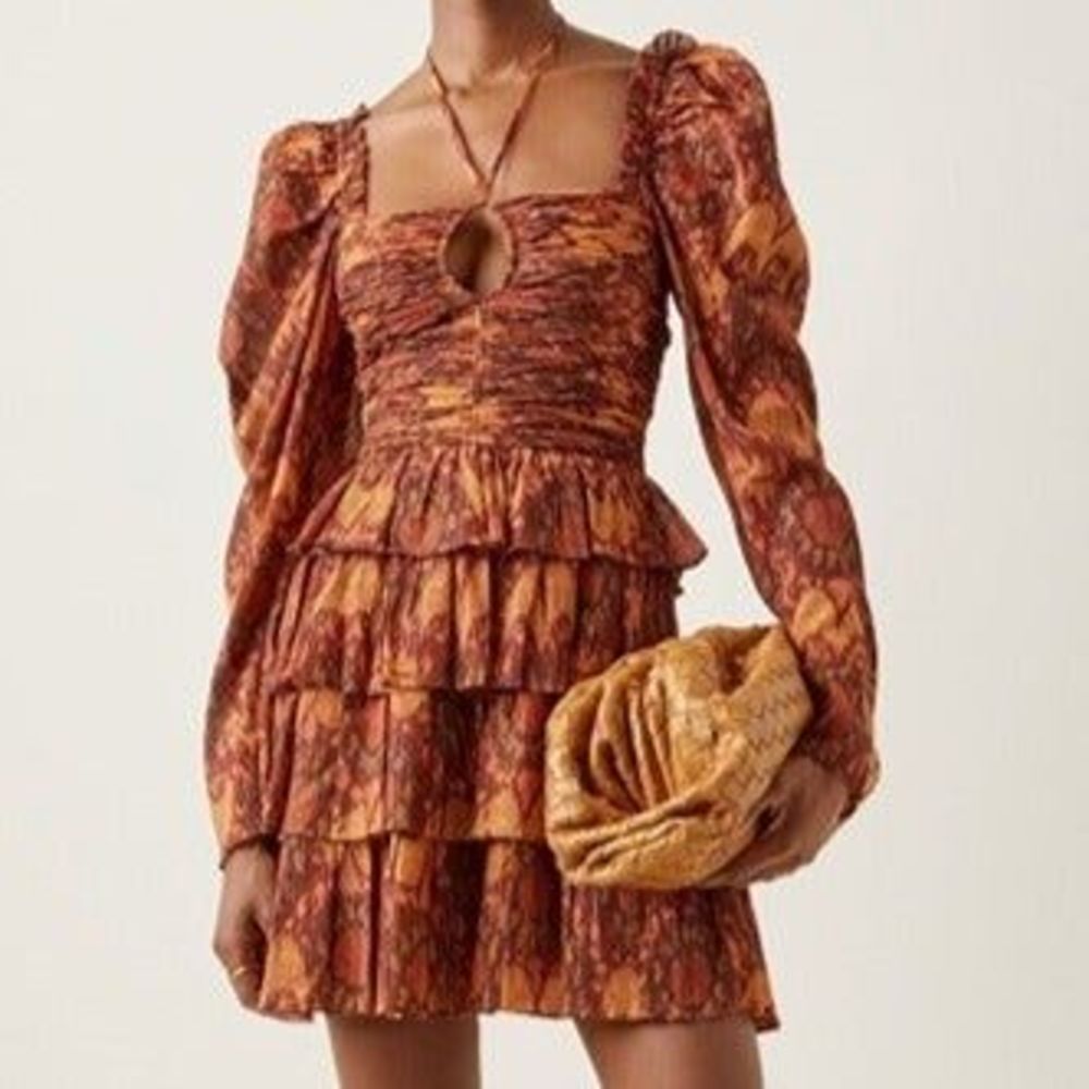 ULLA JOHNSON Naiya Ruffle Mini Dress in Ember Sz 12